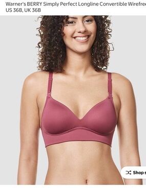 NWT Warner's Simply Perfect Longline Convertible Wirefree Bra - Berry Rose